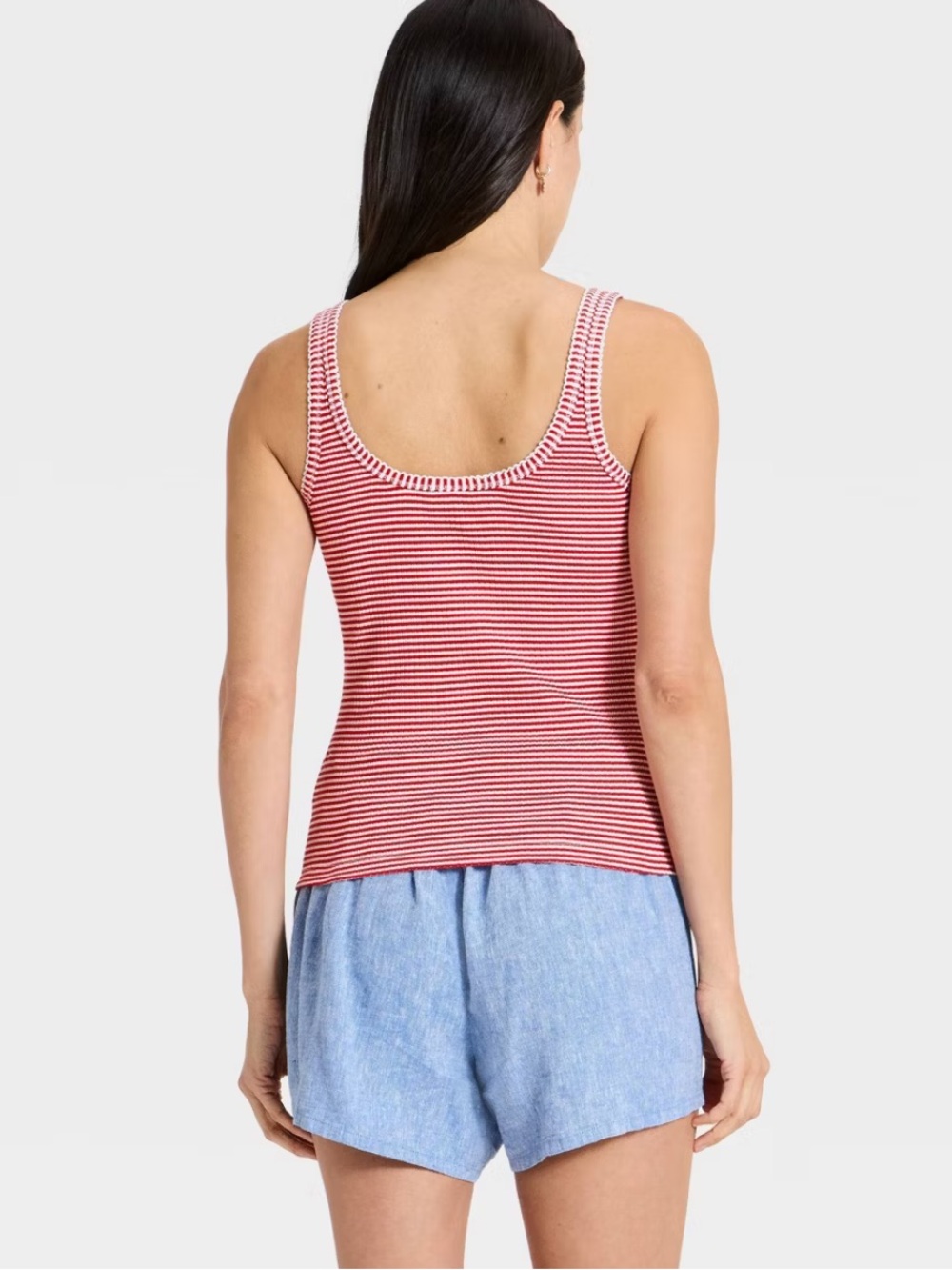 Universal Thread Red & White Striped Ribbed Scoop Tank Top - Picture 2 of 8